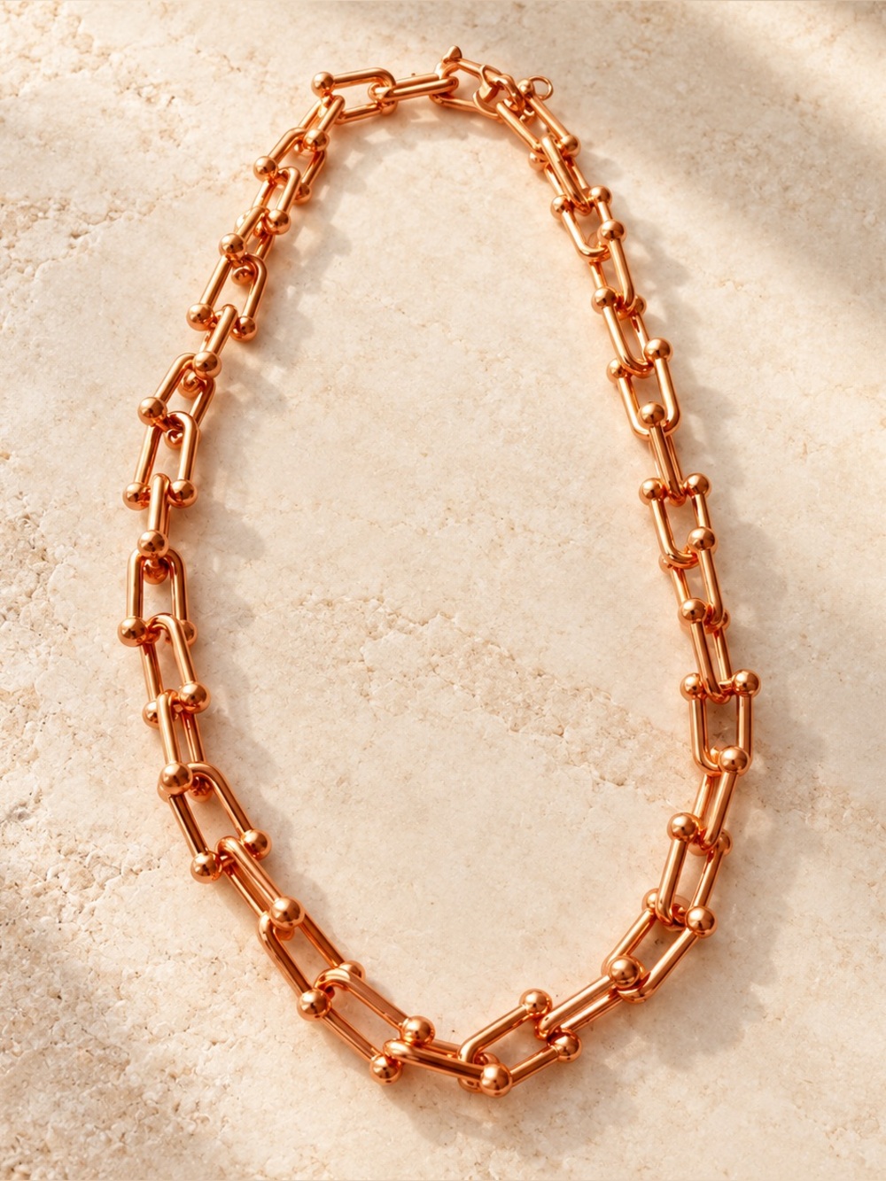 U shape Graduated Gold Link Chain Necklace - Rose Gold Color